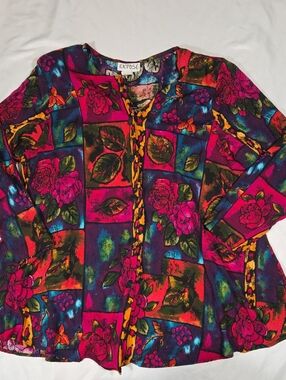 Expose Made In USA button Up Floral Blouse Size 18/20